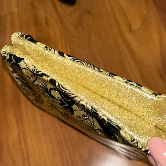 Anna Sui Black and Gold Glitter Double Wristlet Pouch